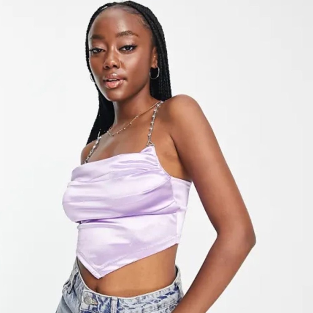 Lilac Chain Strap Satin party top - Picture 15 of 15